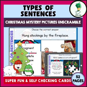 Winter Christmas Types Of Sentences Mystery Pictures V2 - Boom Cards