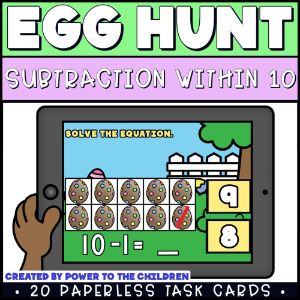 Egg Hunt Subtraction within 10 | Ten Frame | Facts to 10 - Boom Cards