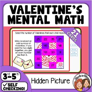 Valentine's Day Mental Math Word Problems Hidden Picture - Boom Cards