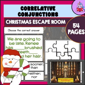 Winter Christmas Correlative Conjunctions Escape Room - Boom Cards