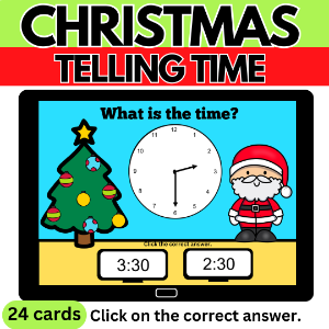 Christmas Telling Time- To Hour & Half Past-Analogue Dig - Boom Cards