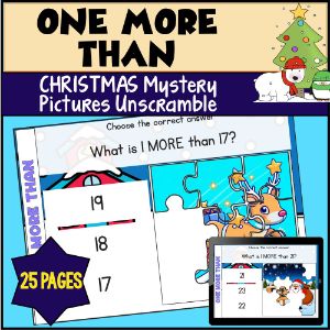 Winter Christmas One More Than Mystery Pictures Unscramble - Boom Cards