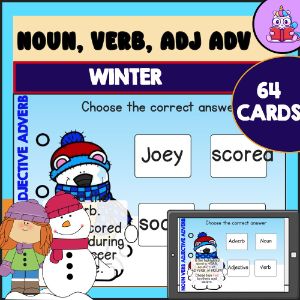 Winter Noun Verb Adjective Adverb Task Cards - Boom Cards